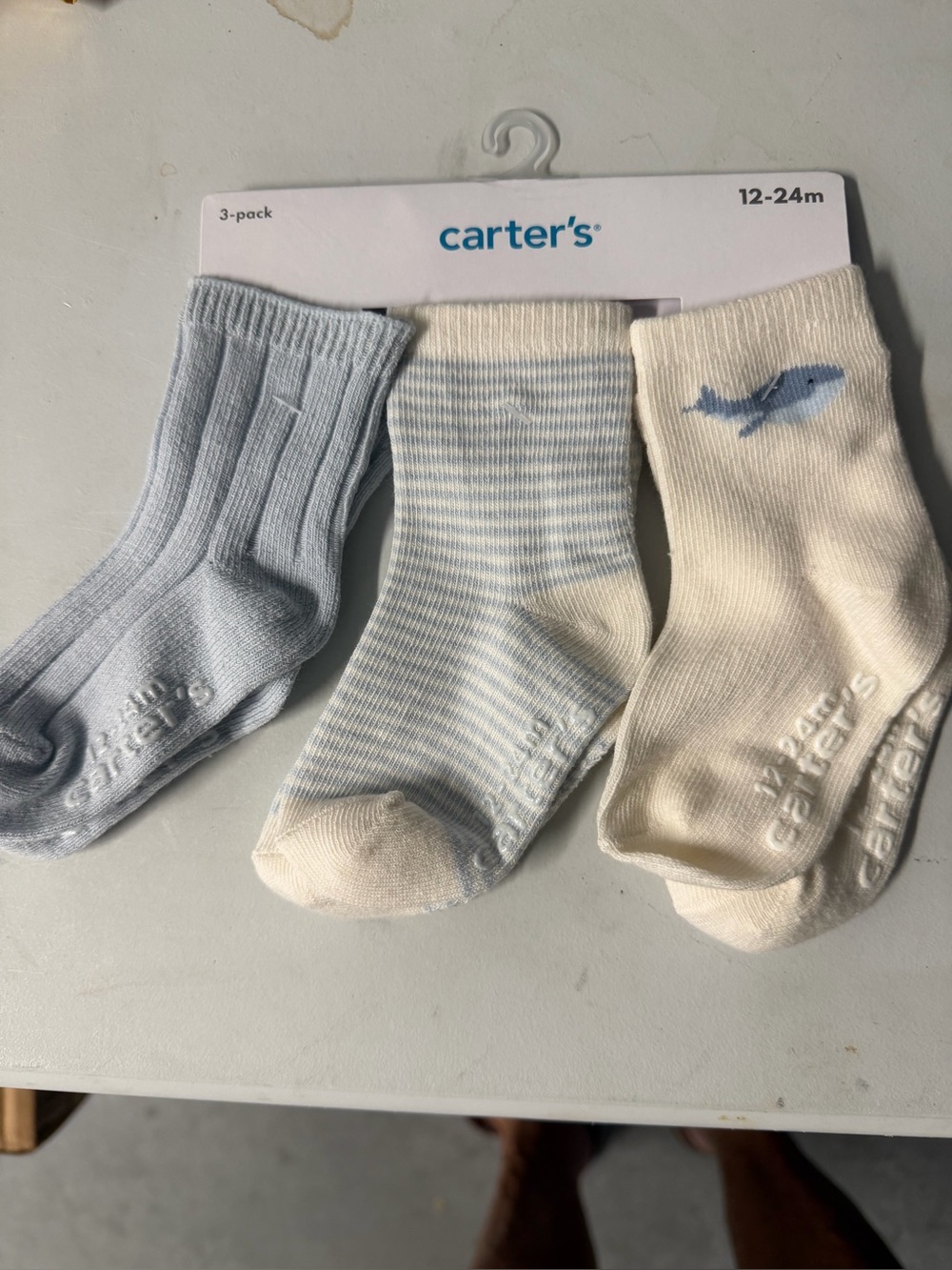 Carter's Baby Boys 3-Pack Blue & Cream Socks - 12-24M nwt
